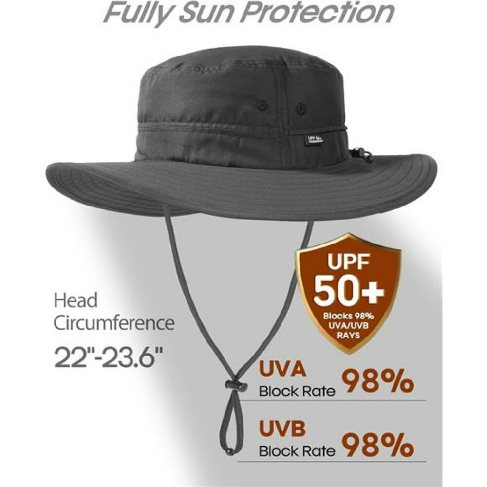 Mens Wide Brim Bucket Hat UV Protection Packable Fishing Hiking Sun Hat - Picture 2 of 6